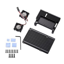 Metal Black Case Shell Box W/ Dual Fan Heatsink For Raspberry Pi 4 Model B 4B.