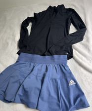 Adidas Women Tennis Skirt Blue M&S Top Black Bundle Set Size 10