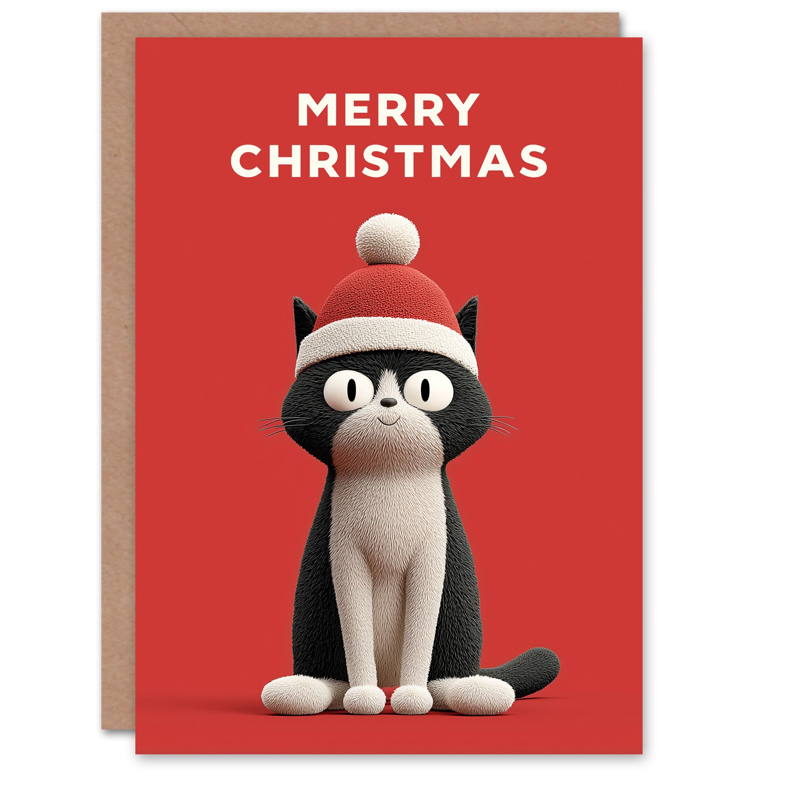 Christmas Card Tuxedo Cat Lover Cute Pet Wearing Santa Hat