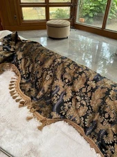 Penney Chris Madden Swag Valance Black Gold Floral Curtain Beads Tassels 78"