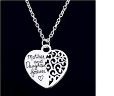 MOTHER DAUGHTER HEART LOVE WORD Pendant on 24" 925 Plated Silver Necklace Women