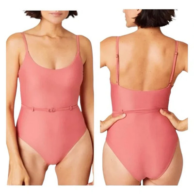 ANDIE SWIM Riviera Size Large Belted One Piece Swimsuit In Punch Pink NWT New