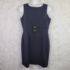 Sz 14 Calvin Klein Black Knee Length Sheath Dress Classic Modern