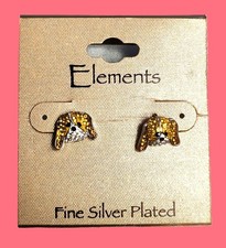 ELEMENTS New with Tags Silver Plated Stud Earrings Rhinestones Dog/Puppy Face