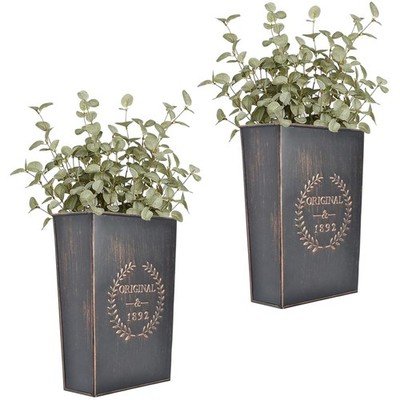 Set of 2 Galvanized Metal Wall Planters^