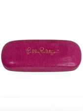 Lilly Pulitzer hard glasses case leather-feel hot pink gold logo blue lining
