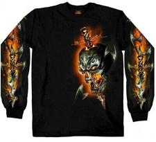 Electric Skull Long Sleeve Biker T-Shirt