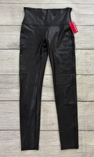 SPANX FAUX LEATHER NWT Womens Sz Large Black Noir Pull On Stretch Leggings