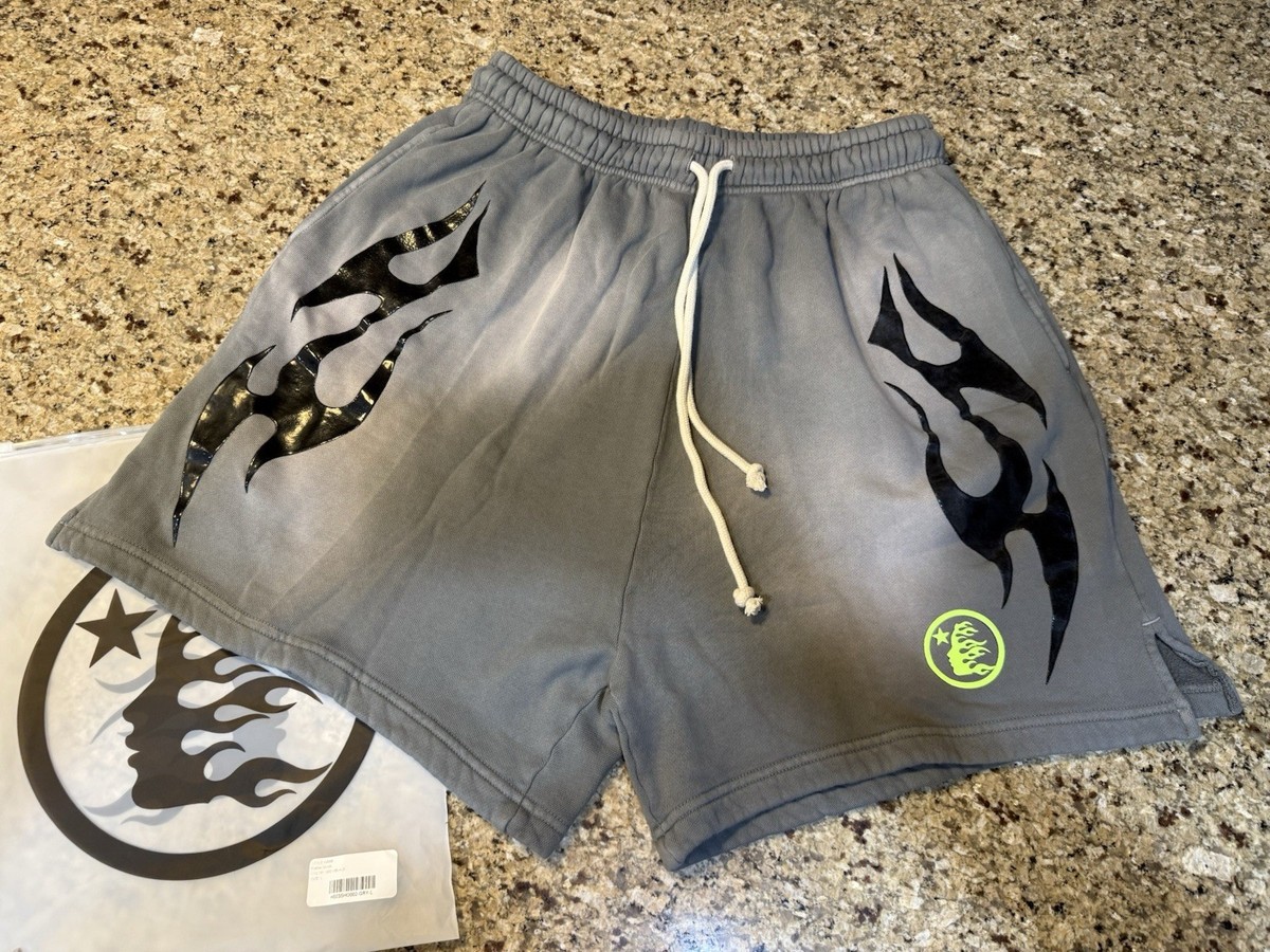 Men's Hellstar Gray/ Black Flame Shorts Large 100% Authentic | eBay