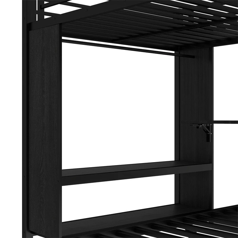 Full Over Twin Metal Bunk Bed with Built-in Wardrobe/Trundle Bed/Foldable Desk - Image 3 of 4