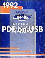 1992 Chevy Ck Truck Shop Manuals USB Pickup Blazer Suburban Cheyenne Silverado