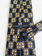 Pierre Balmain Paris Men's Blue Gold Geometric Pattern Silk Tie Logo
