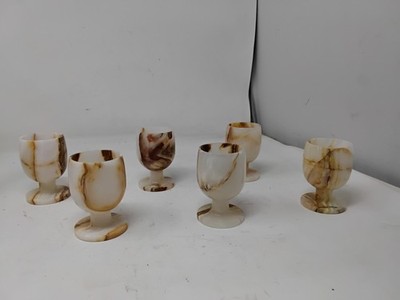 6er Set Onyx Eierbecher kleine Kelche Holzkiste mit Metallverschluss