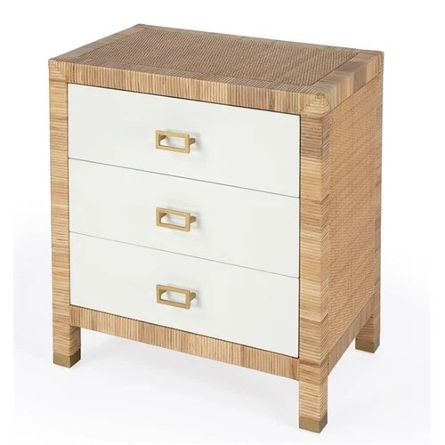 Corfu 3 Drawer Natural And White  Raffia And Wood Chest - Picture 2 of 10