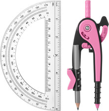 Student Geometry Math Set, Drawing Compass and 6 Inch Clear Swing Arm Protractor