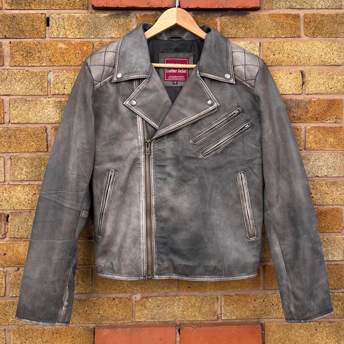 ジャケット・アウター vintage grey leather motor cycle coat vintage