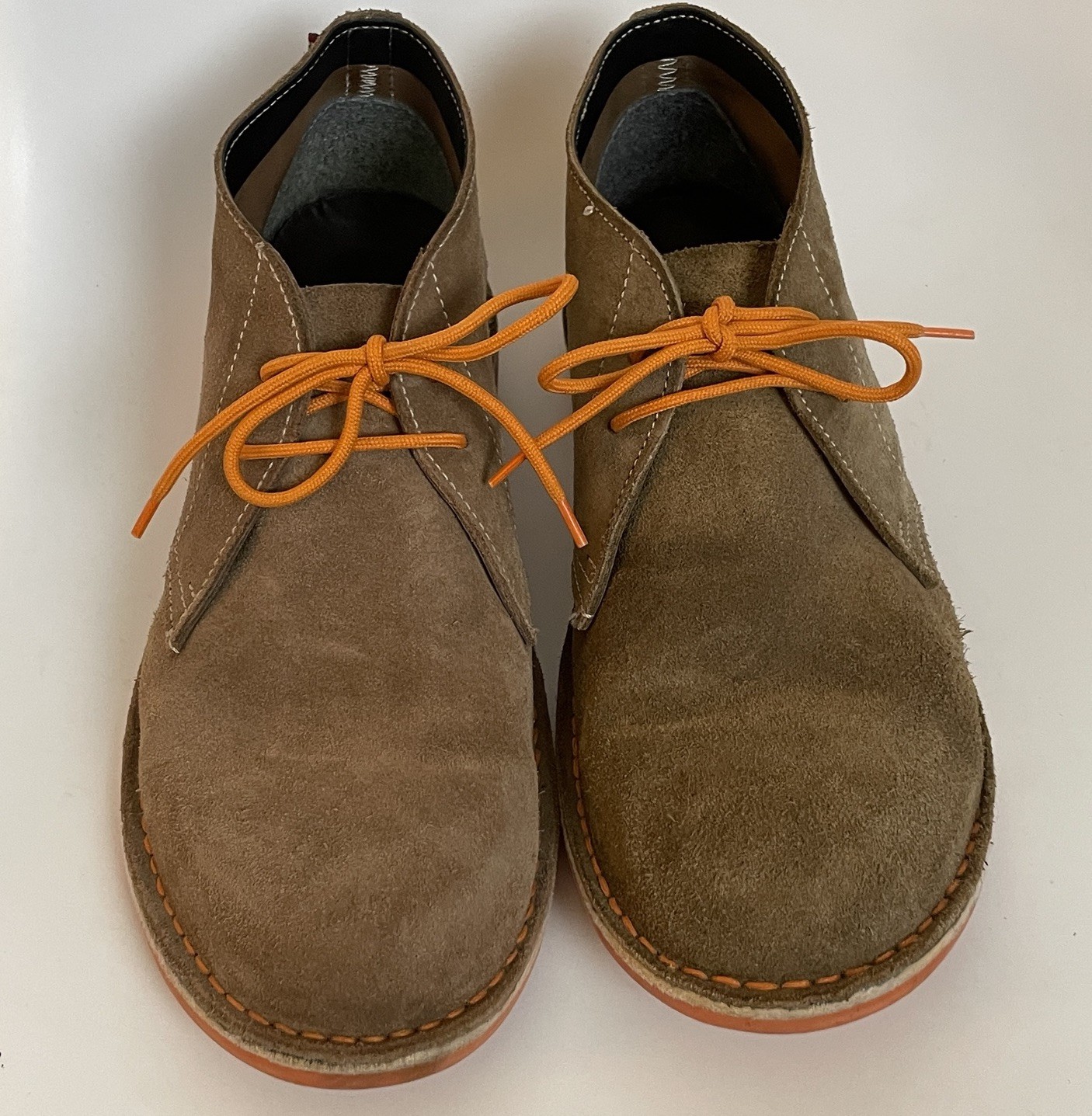 SAOLA Scarpe Veldskoen EU 47 US da uomo taglia 13 Heritage Bloem suola arancione beige scamosciate