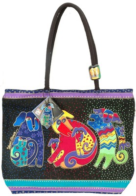 Laurel Burch Shoulder Tote Zipper Top 18''X5''X15''-Dogs & Doggies - LB2070