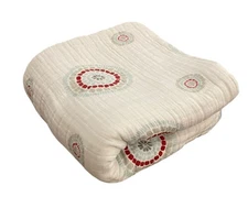 Aden + Anais Dream Blanket 4-Layer Muslin Baby Blanket Dotted Circles Blue Trim