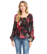 Karen Kane Blouson Sleeve Peasant Top Black & Red S NEW (673)
