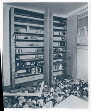 1955 Canned Goods Food Kitchen Cupboard Disaster Floor Broke Press Photo