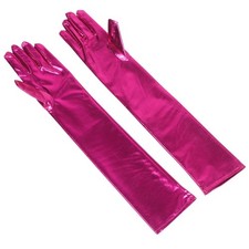 Long Rosy Patent Fake Gloves Women Metallic Opera Party Accessories