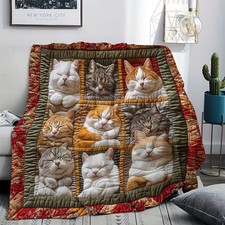 Cat Quilt Throw Blanket 30x40 Patchwork Lap Blanket Cozy Flannel Cat Lover Gift