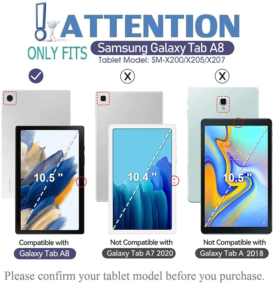 Galaxy Tab A8 10.5" 2022 Backlit Keyboard Case(SM-X200/X205/X207), 7 Color Ba... - Image 2 of 4