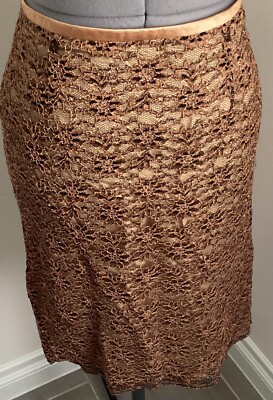 Amanda Smith skirt 10 black gold lace lined rayon lined