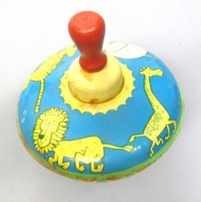 VINTAGE OHIO ART SPINNING TOP TIN TOY LIONS ELEPHANT GIRAFFE TIGER