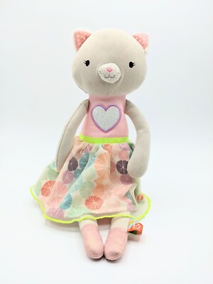 Cute Grey Kitty Cat Plush 15  Pink Dress Long Arms Legs Kawaii Stuffed Animal