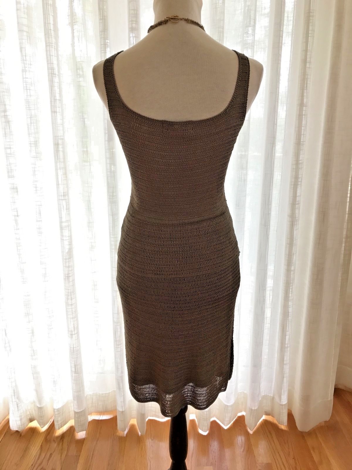 SUE WONG WOMEN'S RARE 3PC OUTFIT SET CAMO BRONZE/METALLIC CROCHET SEQUINED SZ M image 3