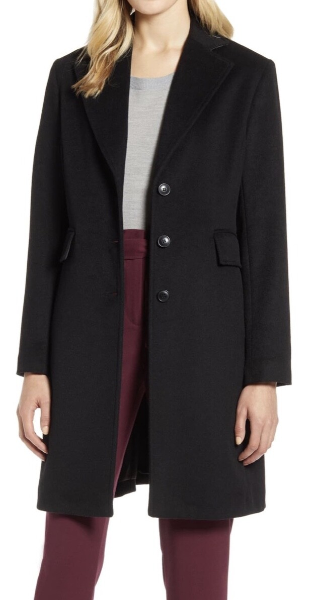 HALOGEN SINGLE BREASTED TOPPER COAT WOOL BLEND  BLACK SIZE 2