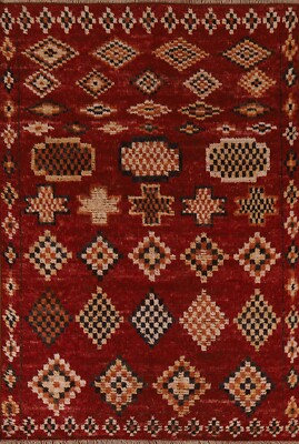Thick-Plush Modern Moroccan Berber Geometric Hand-knotted Oriental Area Rug 6x8