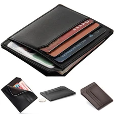 Front Pocket Minimalist Leather Slim Wallet for Men Women Money Cash Medium Size