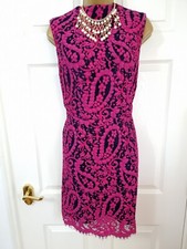 DEFINITIONS WOMENS PINK LACE DRESS SZ 14 TAILORED FORMAL PARTY WEDDING COCKTAIL
