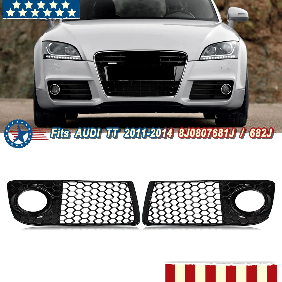 2x Honeycomb Fog Light Grille Covers For Audi TT 8J 2006-2014 Standard Bumper – Black – Pair