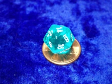 Translucent Teal White Mini Polyhedral D20 Twenty-Sided Die RPG Tabletop