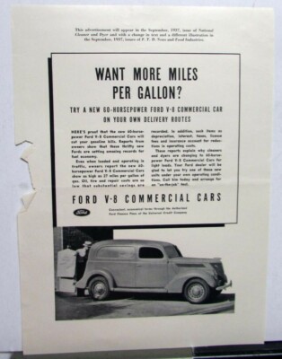 1938 Ford V8 Commercial Cars Delivery Want More Miles Per Gallon? Ad Proof Orig
