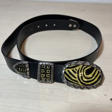 CHICOS Unisex Black Leather Belt with Buckle and Hook Size Large Waist 38