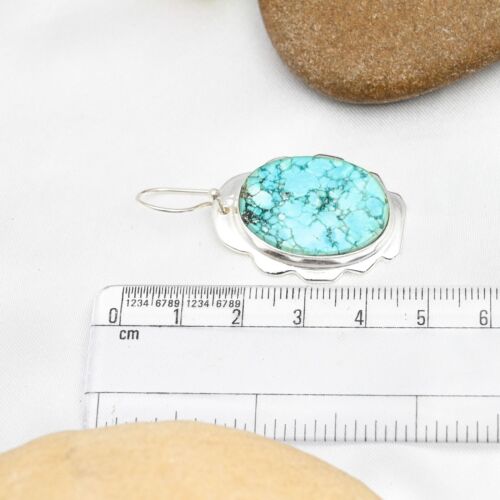 Natural Turquoise Gemstone Earrings Handmade 925 Sterling Silver Jewelry Gift - Picture 2 of 5