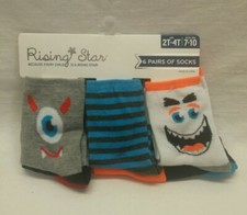 Rising Star 2T-4T Shoe-7-10 Halloween Holiday Monster Striped Socks Set 6pk NWT