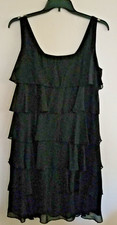 Patra Women's Cocktail Evening Dress Black Layered Ruffle Sequin Edge Size 16