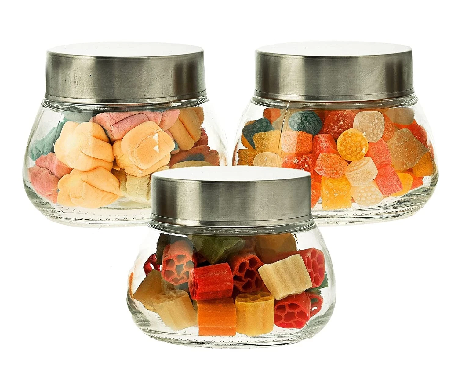 Oval Kitchen Storage Glass Containers With Steel Lid 300 ml Grocery Pack Of 3