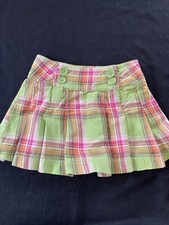 Mini Boden Green/Pink Plaid Pleated Adjustable Waist Cotton Skirt-3-4T