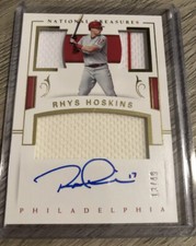 2018 National Treasures Rhys Hoskins Gold Triple Mat'l patch 13/49 auto Phillies