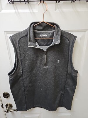IZOD GOLF SIZE L ADVANTAGE PERFORMANCE ZIP FRONT VEST NATURAL STRETCH. GRAY