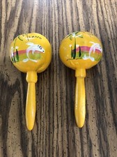 Authentic Hand Painted Gourd Shakers MARACAS Mexico 2/set Dolphin/Palm Tree