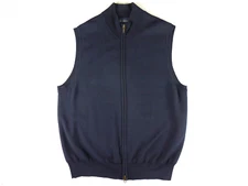 Scott Barber Sweater Vest Men's Size Large Blue Merino Woolfull  Full Zipped
