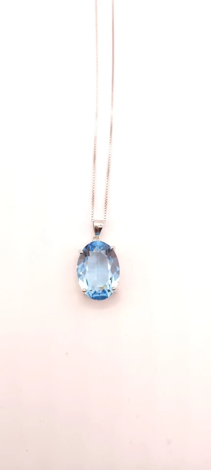 Collana Donna argento 925 con ciondolo pendente AZZURRO acquamarina topazio - Immagine 2 di 4